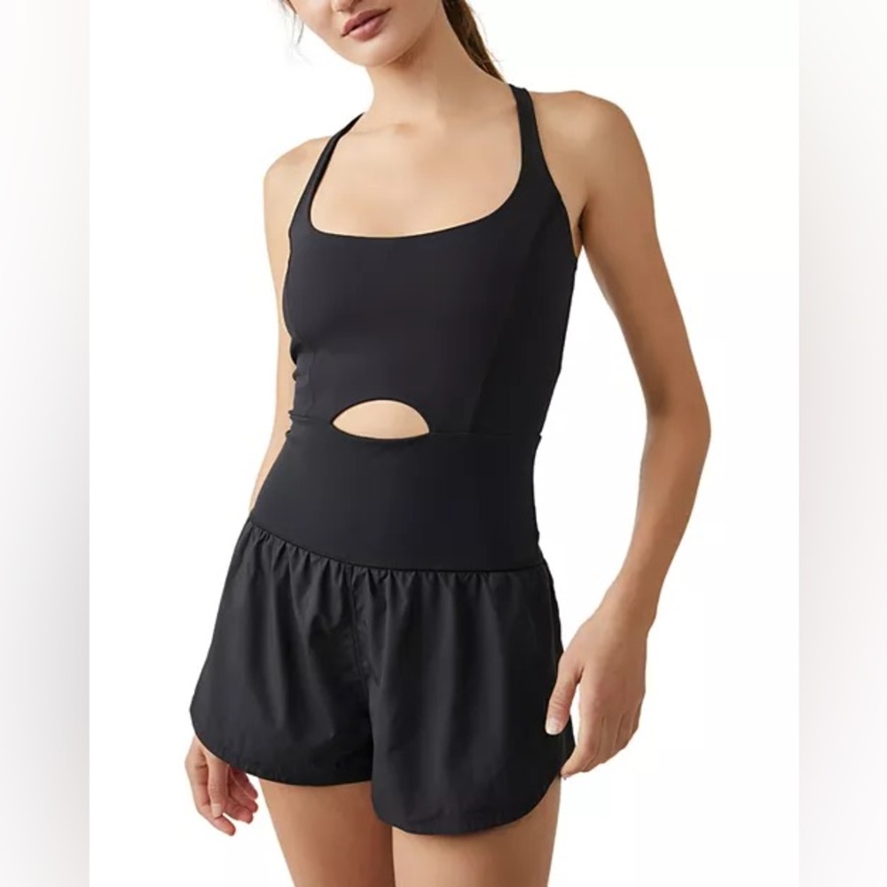 Free People Righteous Active Romper Black Cutout Athletic Romper Size Small